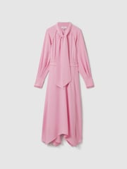 Reiss Pink Erica Tie Neck Zip Front Midi Dress - Image 2 of 7