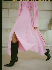 Reiss Pink Erica Tie Neck Zip Front Midi Dress - Image 3 of 7