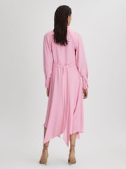 Reiss Pink Erica Tie Neck Zip Front Midi Dress - Image 4 of 7