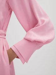 Reiss Pink Erica Tie Neck Zip Front Midi Dress - Image 5 of 7