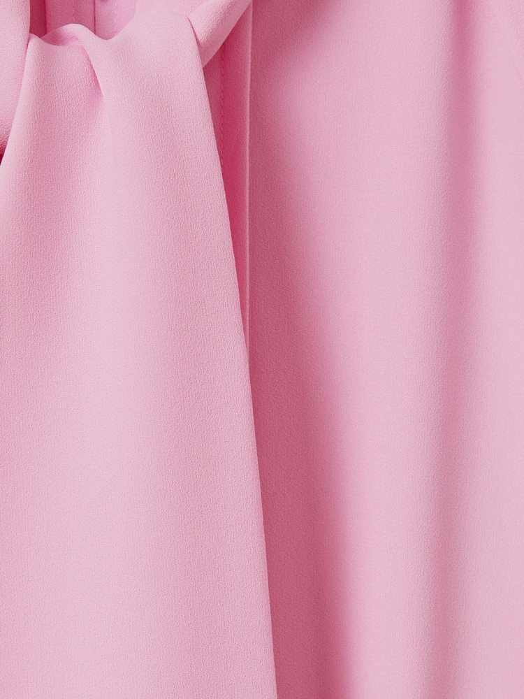 Reiss Pink Erica Tie Neck Zip Front Midi Dress - Image 7 of 7