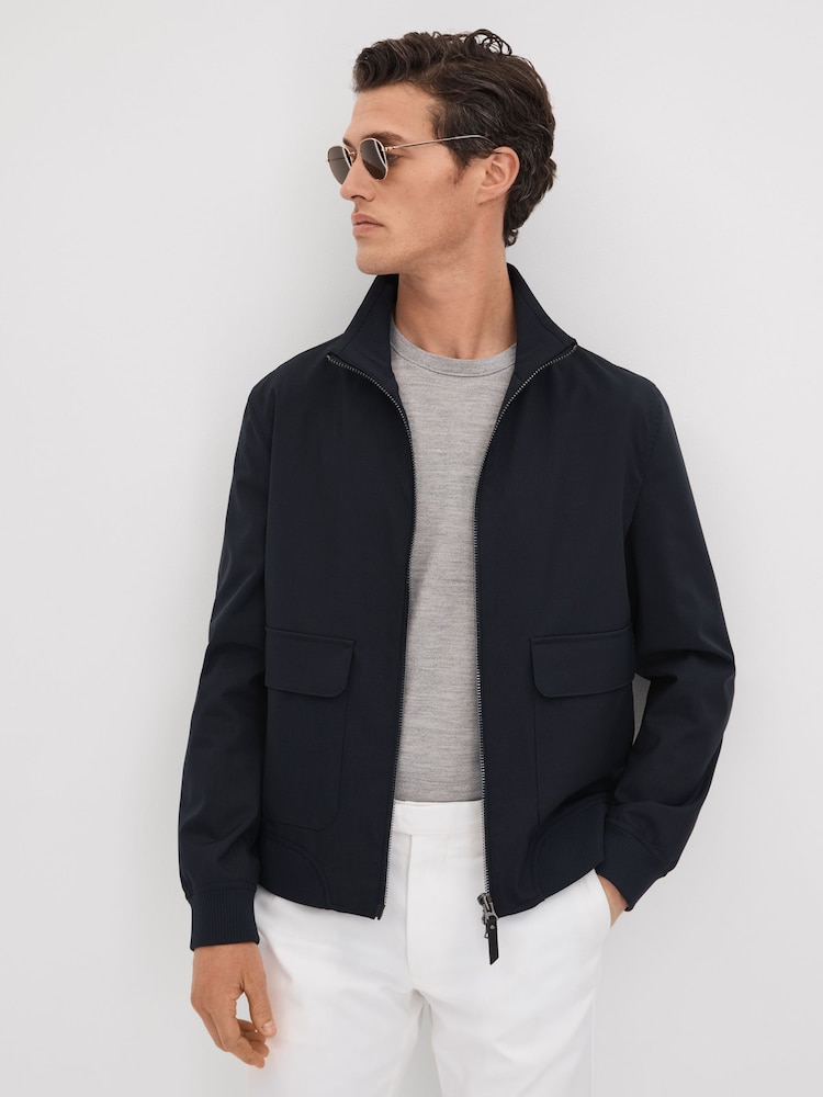 Reiss Navy Rufus Funnel Neck Zip-Through Jacket - Image 1 of 6