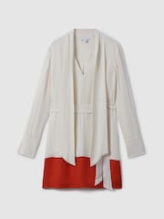 Reiss Cream/Red Marta Tie Neck Shift Dress - Image 2 of 6