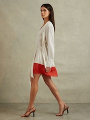 Reiss Cream/Red Marta Tie Neck Shift Dress - Image 5 of 6