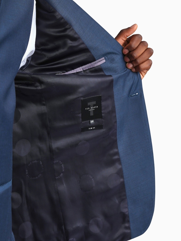 Ted Baker Tailoring Blue Tai Slim Fit Semi Plain Jacket - Image 7 of 7