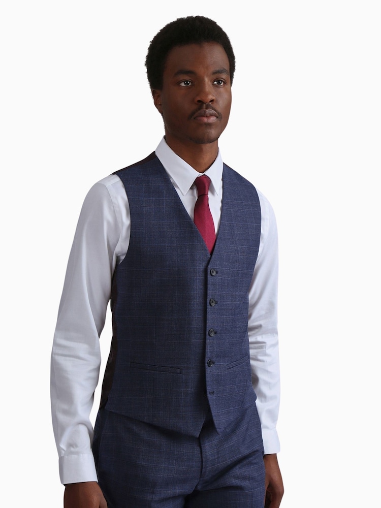 Ted Baker Tailoring Blue Chelia Slim Fit Check Waistcoat - Image 1 of 3