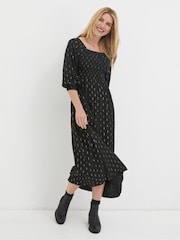 FatFace Black Chrome Adele Midi Dress - Image 1 of 5