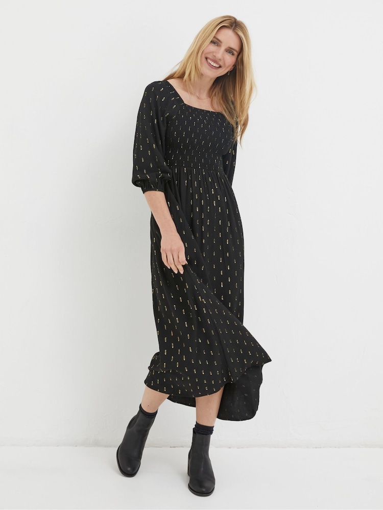 FatFace Black Chrome Adele Midi Dress - Image 1 of 5