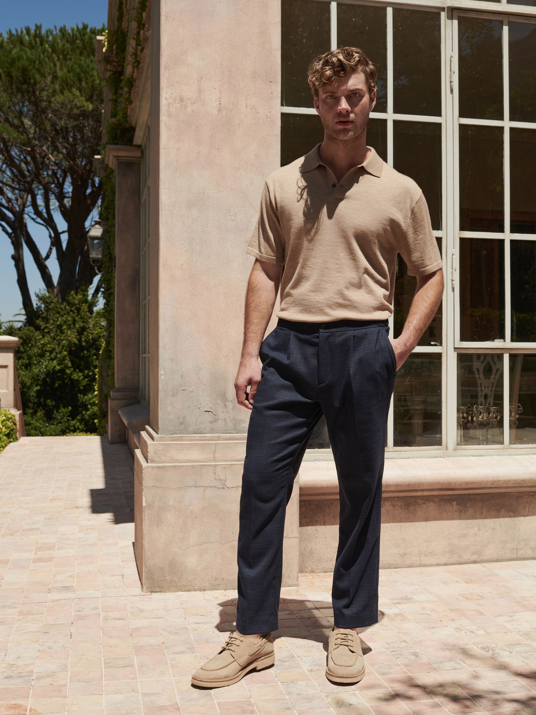 Buy Navy Blue Regular Fit Textured Side Adjuster Trousers