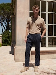 Navy Blue Regular Fit Textured Side Adjuster Trousers - Image 1 of 10