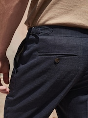 Navy Blue Regular Fit Textured Side Adjuster Trousers - Image 3 of 10
