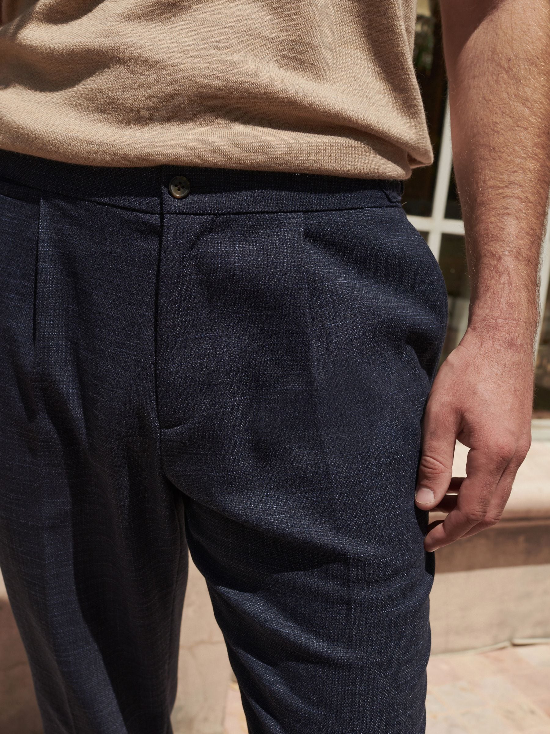 Buy Navy Blue Regular Fit Textured Side Adjuster Trousers from Next United  Arab Emirates