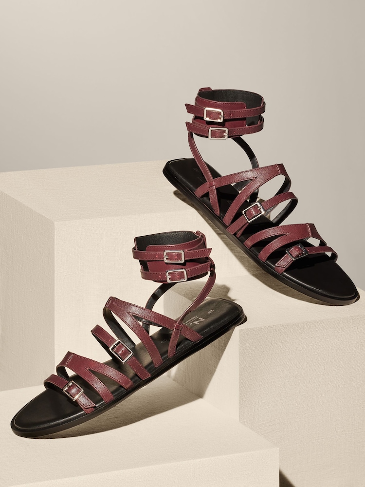 Burgundy Red Premium Leather Strappy Sandals - Image 1 of 5