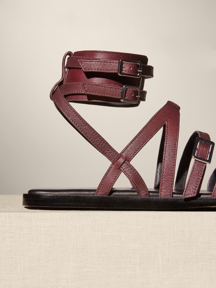 Burgundy Red Premium Leather Strappy Sandals - Image 2 of 5