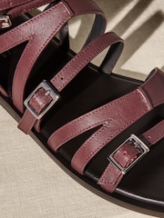 Burgundy Red Premium Leather Strappy Sandals - Image 3 of 5