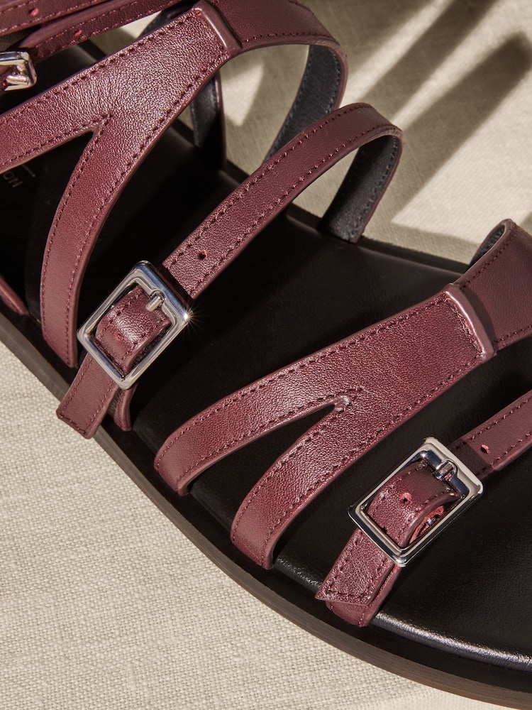 Burgundy Red Premium Leather Strappy Sandals - Image 3 of 5