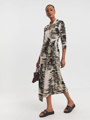 JD Williams Natural Blurred Strpe Wrap Shirt Dress - Image 1 of 3