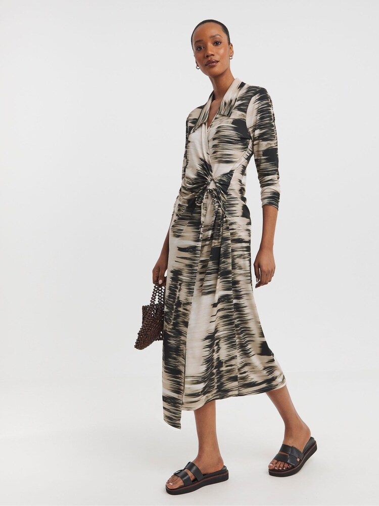 JD Williams Natural Blurred Strpe Wrap Shirt Dress - Image 1 of 3