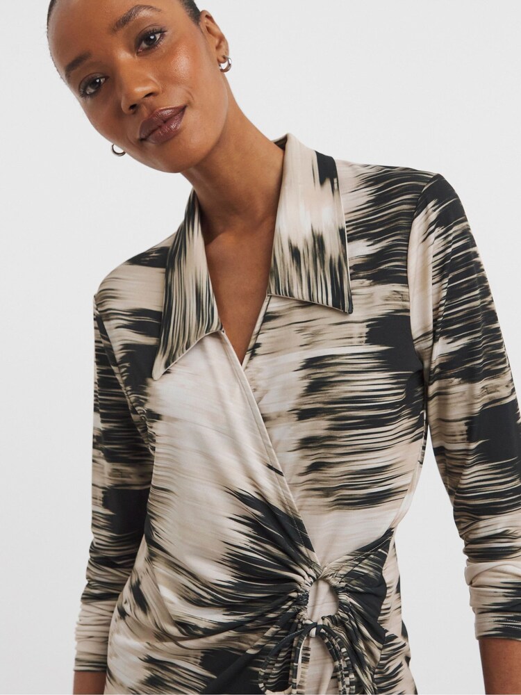 JD Williams Natural Blurred Strpe Wrap Shirt Dress - Image 3 of 3