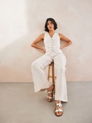 Gold Leather Ring Detail Sandals - Image 1 of 8