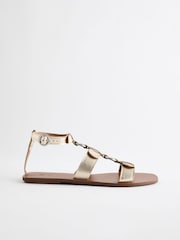 Gold Leather Ring Detail Sandals - Image 5 of 8