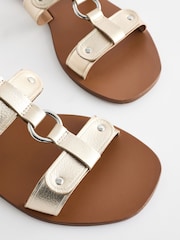 Gold Leather Ring Detail Sandals - Image 7 of 8