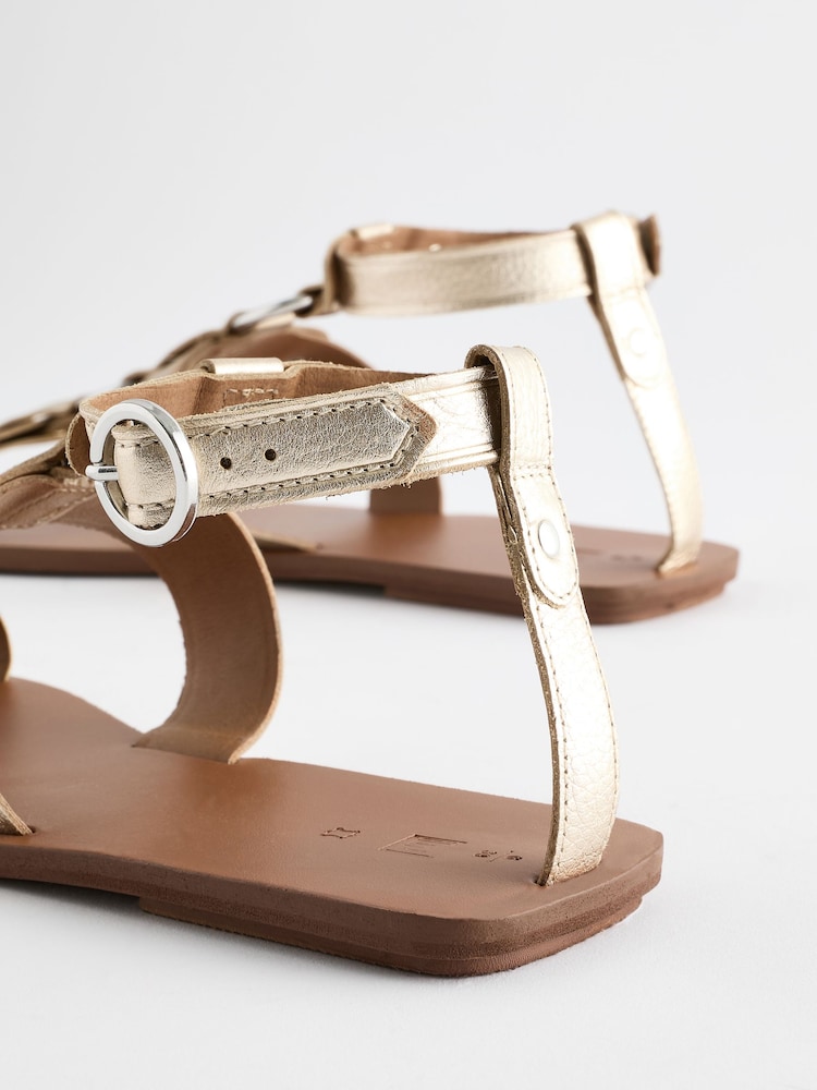 Gold Leather Ring Detail Sandals - Image 8 of 8