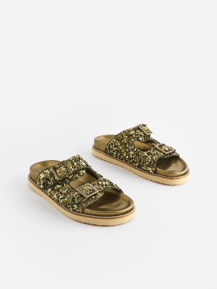Khaki Green Forever Comfort® Sequin Footbed Sandals - Image 1 of 6