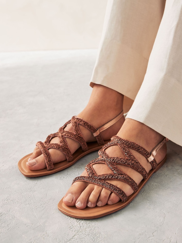 Rose Gold Standard/Wide Fit Forever Comfort® Beaded Slingback Sandals - Image 2 of 10