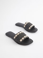 Black Regular/Wide Fit Forever Comfort® Raffia Mules With Shell Detail - Image 5 of 9