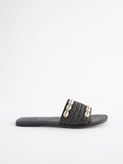 Black Regular/Wide Fit Forever Comfort® Raffia Mules With Shell Detail - Image 6 of 9