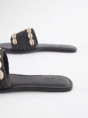 Black Regular/Wide Fit Forever Comfort® Raffia Mules With Shell Detail - Image 7 of 9