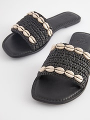 Black Regular/Wide Fit Forever Comfort® Raffia Mules With Shell Detail - Image 8 of 9