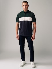 Green/Navy 100% Cotton Short Sleeve Button Up Block Polo Shirt - Image 1 of 5