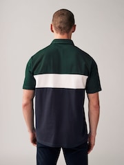 Green/Navy 100% Cotton Short Sleeve Button Up Block Polo Shirt - Image 2 of 5