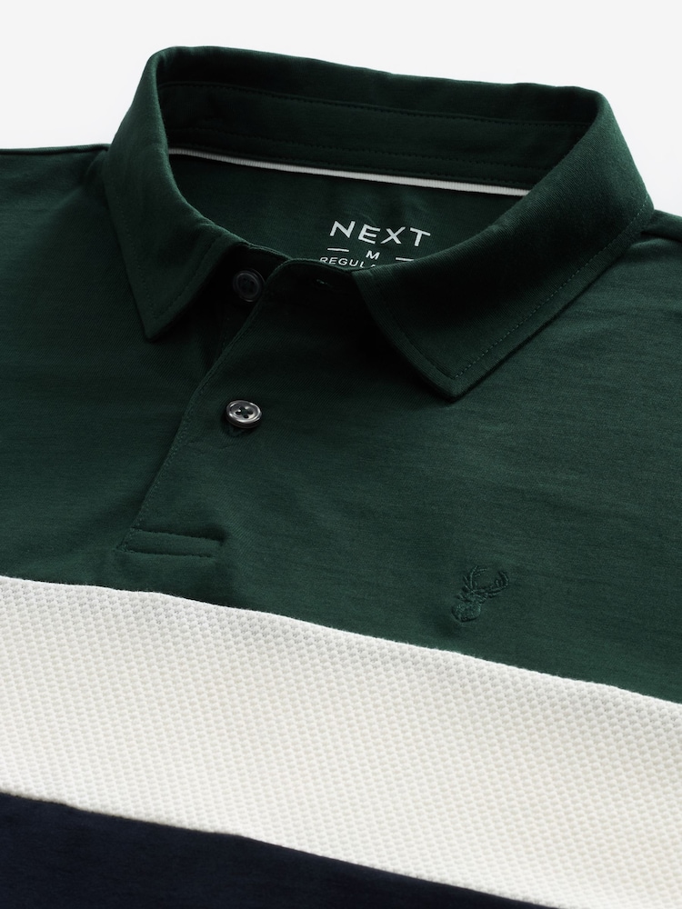 Green/Navy 100% Cotton Short Sleeve Button Up Block Polo Shirt - Image 5 of 5
