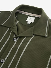 Olive Green Cuban Collar Textured Jersey Short Sleeve 100% Cotton Shirt - Image 7 of 7