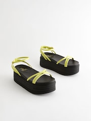 Lime Green Extra Wide Fit Chunky Strappy Flatform Sandals - Image 1 of 6