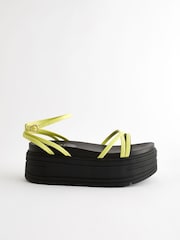Lime Green Extra Wide Fit Chunky Strappy Flatform Sandals - Image 2 of 6