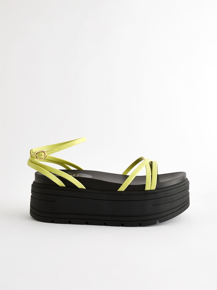 Lime Green Extra Wide Fit Chunky Strappy Flatform Sandals - Image 2 of 6