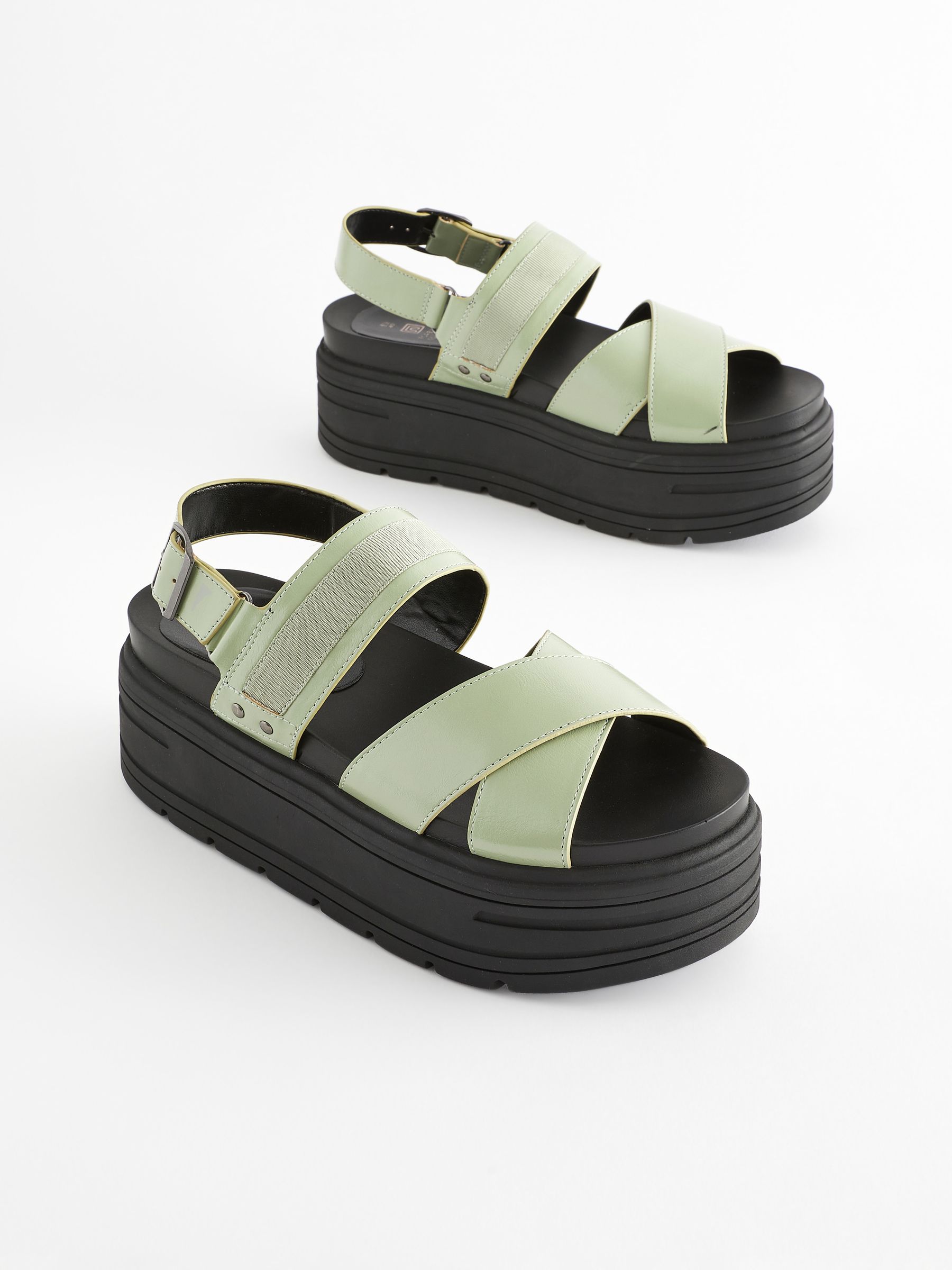 Buy Sage Green Extra Wide Fit Chunky Wedge Sandals from Next Luxembourg
