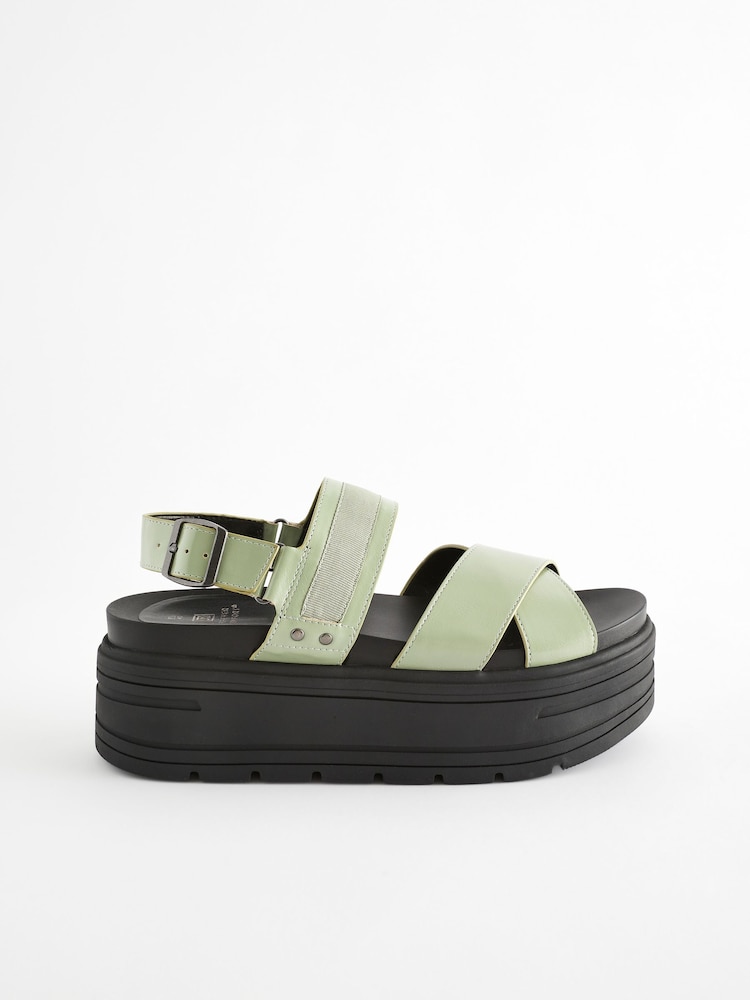 Sage Green Extra Wide Fit Chunky Wedge Sandals - Image 2 of 5