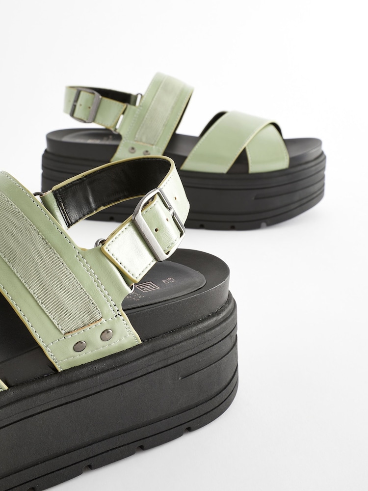 Sage Green Extra Wide Fit Chunky Wedge Sandals - Image 5 of 5