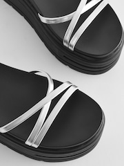 Silver Extra Wide Fit Chunky Strappy Flatform Sandals - Image 4 of 6