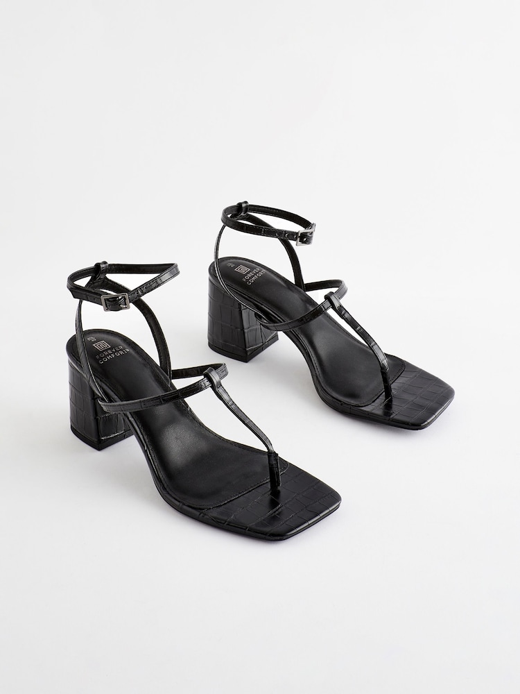 Black Forever Comfort® Toe Post Block Heel Sandals - Image 1 of 6