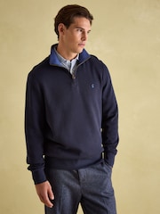 Joules Alistair Navy Quarter Zip Cotton Sweatshirt - Image 1 of 8
