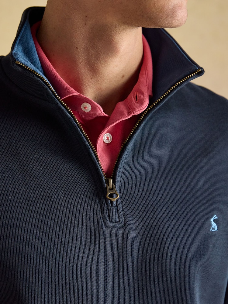 Joules Alistair Navy Quarter Zip Cotton Sweatshirt - Image 5 of 8