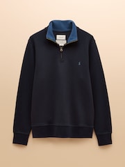 Joules Alistair Navy Quarter Zip Cotton Sweatshirt - Image 8 of 8