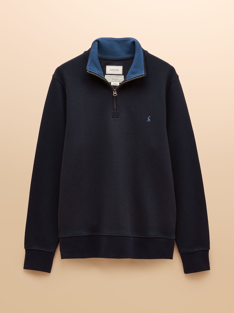 Joules Alistair Navy Quarter Zip Cotton Sweatshirt - Image 8 of 8