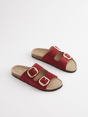 Red Forever Comfort® Leather Double Strap Footbed Sandals - Image 3 of 6